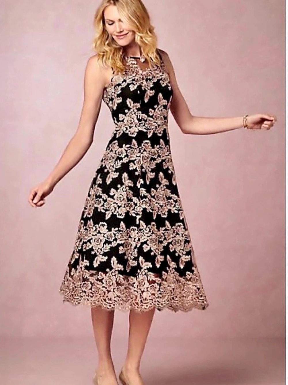 hitherto Anthropolie Floral Lace Midi Dress Size 10 Like New Never Worn